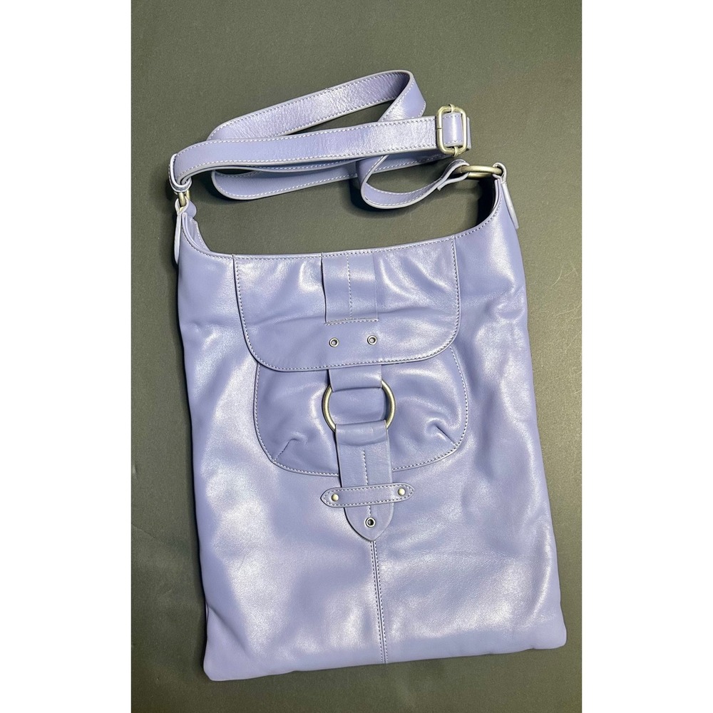 Bo Bo Bags CA Lavender Purple Leather Crossbody Messenger Bag O-Ring Detail